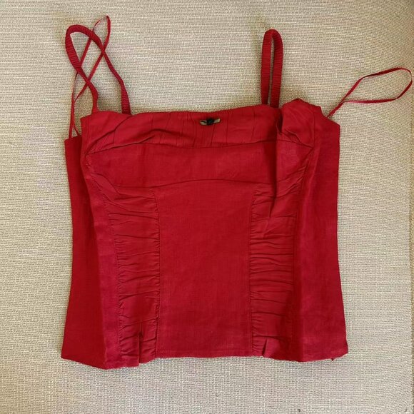 ✨ SALE Reformation Emery Linen Top Sz6 Red Lipstick Stretch French Comfy - Picture 3 of 7
